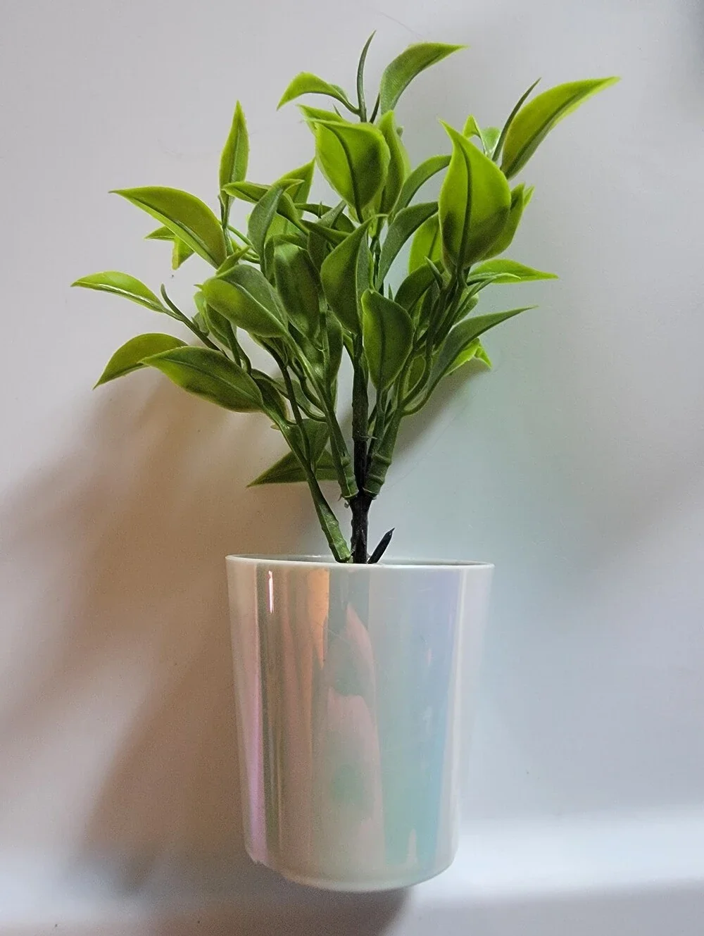 Faux Greenery Pick in Iridescent White Pot — Set of 2
